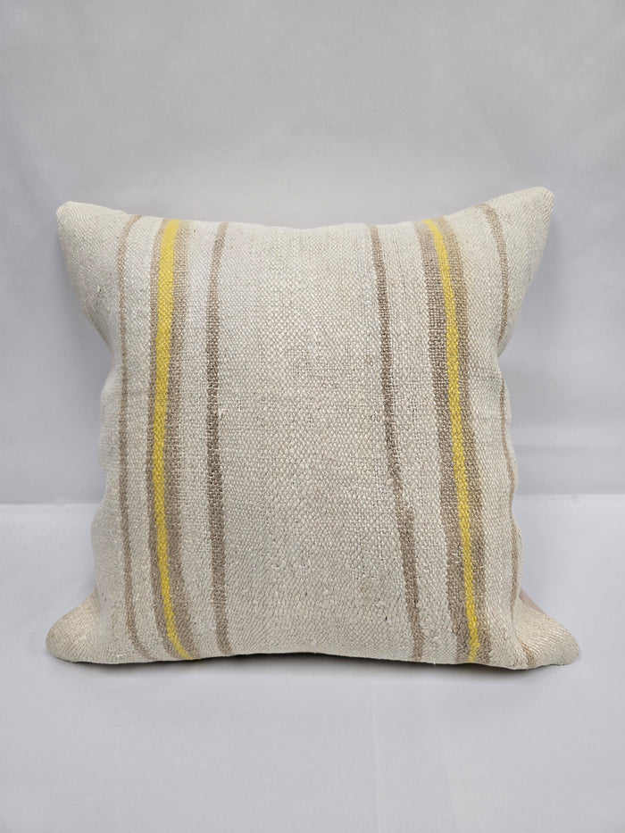Turkish Hemp Pillow Natural Beige Yellow Brown Pillow Cushion Cover 24" x 24" #9247