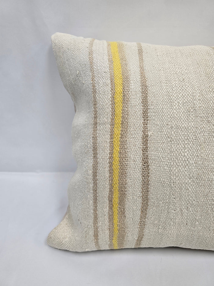 Turkish Hemp Pillow Natural Beige Yellow Brown Pillow Cushion Cover 24" x 24" #9247