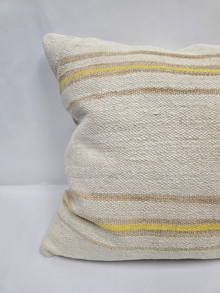 Turkish Hemp Pillow Natural Beige Yellow Brown Pillow Cushion Cover 24" x 24" #9248