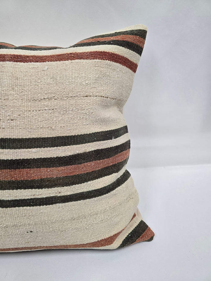 Turkish Hemp Pillow Natural Black Rust Cream Pillow Cushion Cover 24" x 24" #9241