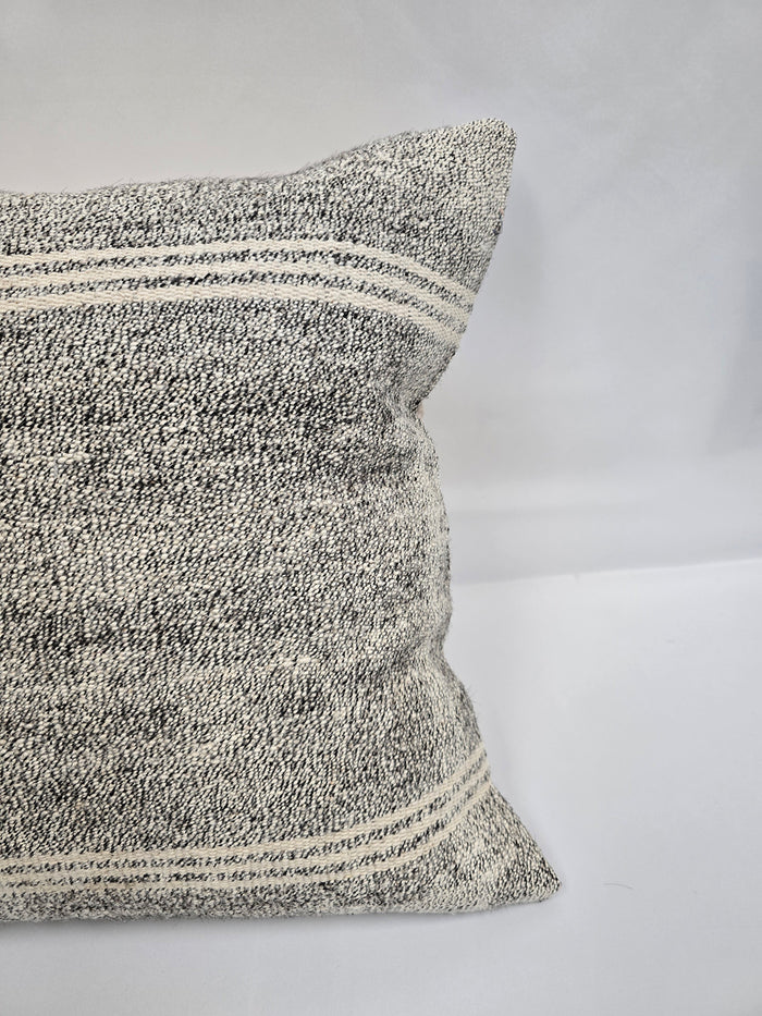 Turkish Hemp Pillow Natural Cream Black Pillow Cushion Cover 24" x 24" #9246