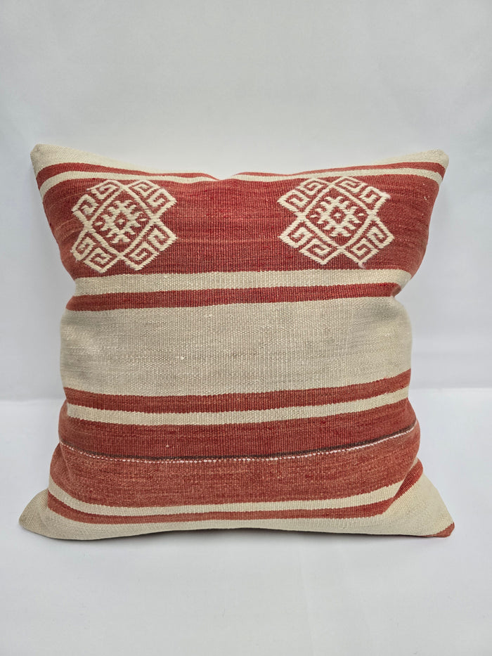 Turkish Hemp Pillow Natural Red Beige Pillow Cushion Cover 24" x 24" #9222
