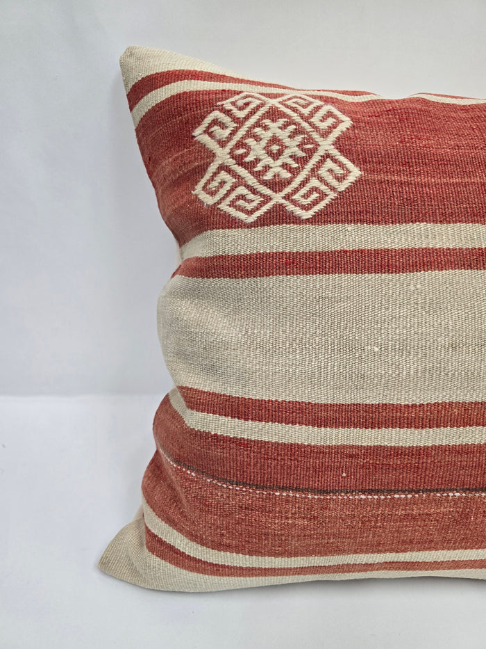 Turkish Hemp Pillow Natural Red Beige Pillow Cushion Cover 24" x 24" #9222