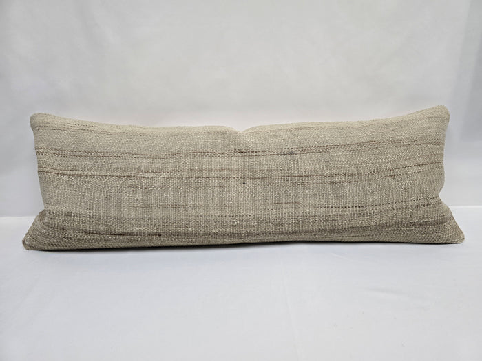 Turkish Lumbar Rug Pillow Beige Brown Cushion Cover Hemp Pillow 14" x 40" #9476