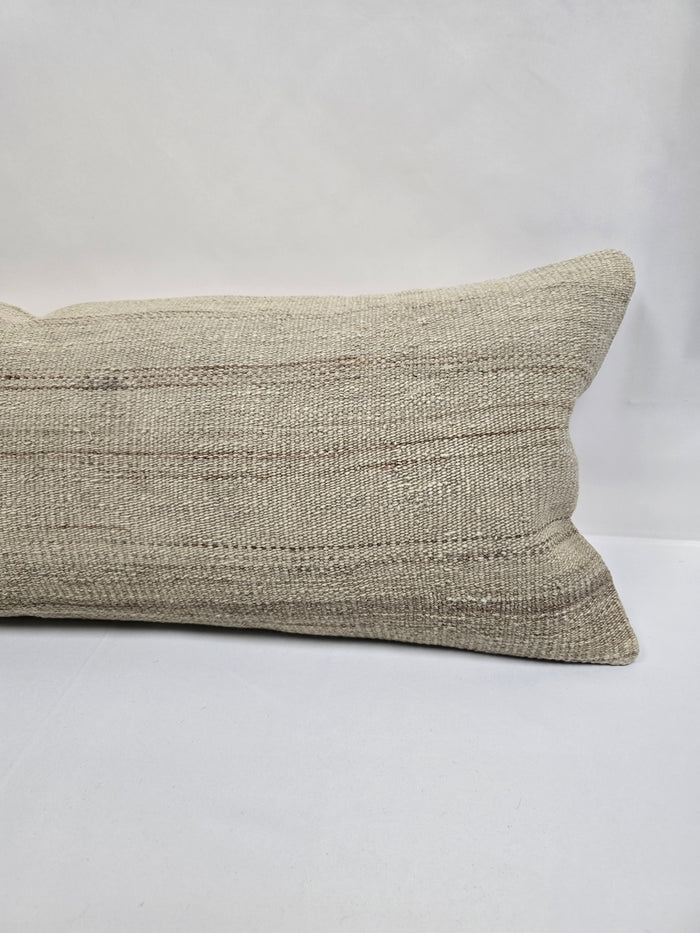 Turkish Lumbar Rug Pillow Beige Brown Cushion Cover Hemp Pillow 14" x 40" #9476