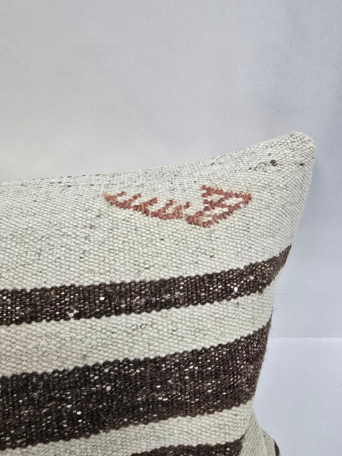 Turkish Lumbar Rug Pillow Brown Cream Blue Cushion Cover Hemp Pillow 14" x 40" #9477