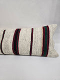 Turkish Lumbar Rug Pillow Cream Burgundy Black Cushion Cover Hemp Pillow 14" x 40" #9446