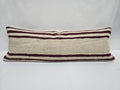 Turkish Lumbar Rug Pillow Cream Burgundy Cushion Cover Hemp Pillow 14" x 40" #9469