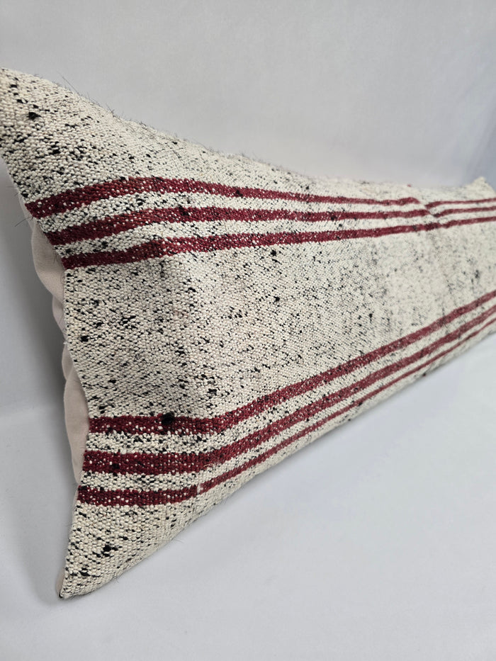 Turkish Lumbar Rug Pillow Cream Red Black Cushion Cover Hemp Pillow 14" x 40" #9496
