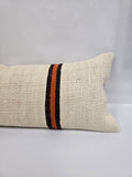 Turkish Lumbar Rug Pillow Cream Red Orange Black Cushion Cover Hemp Pillow 14" x 40" #9474