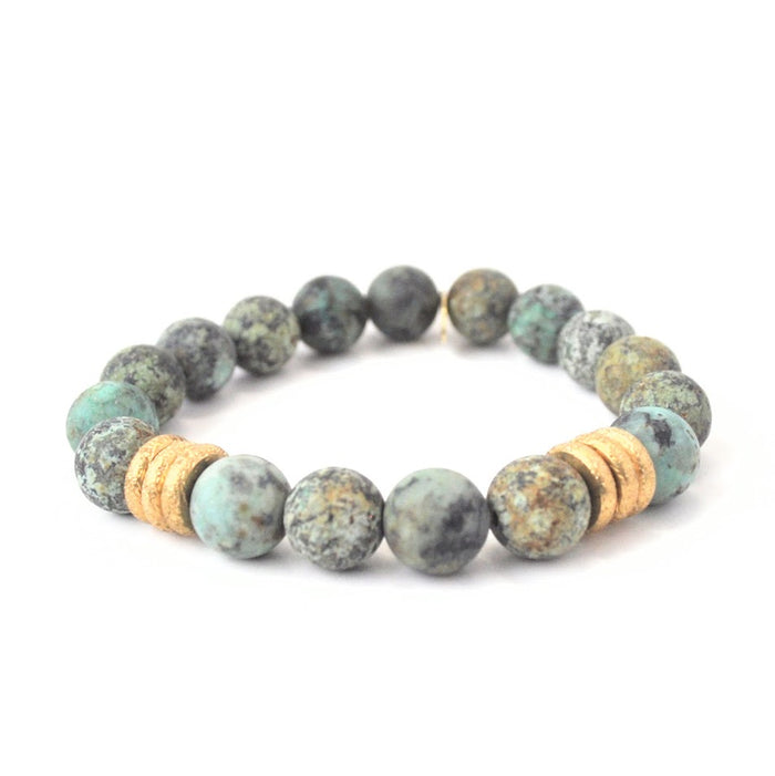Turquoise Bracelet | Matte African + Gold Rings