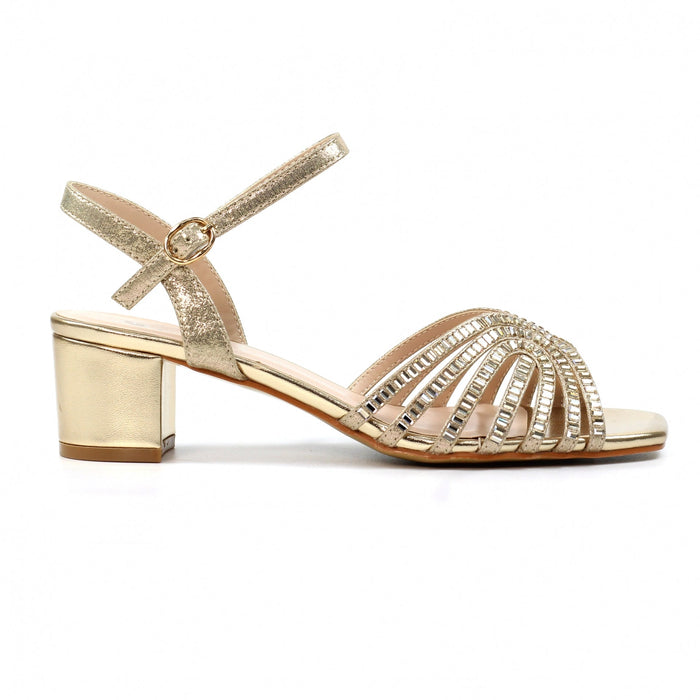 Twinkle Gold Block Heel Sandal