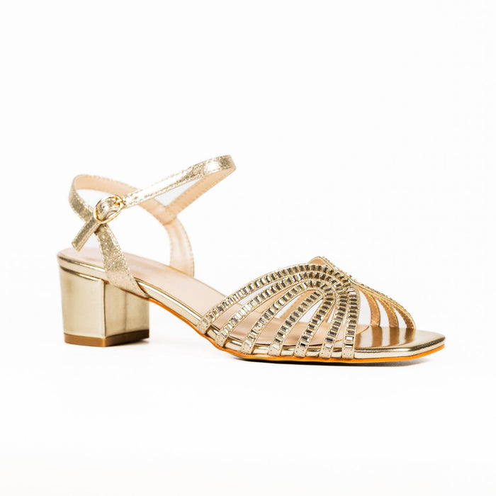 Twinkle Gold Block Heel Sandal