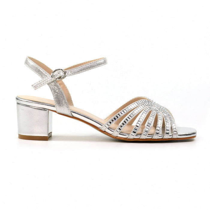 Twinkle Silver Block Heel Sandal