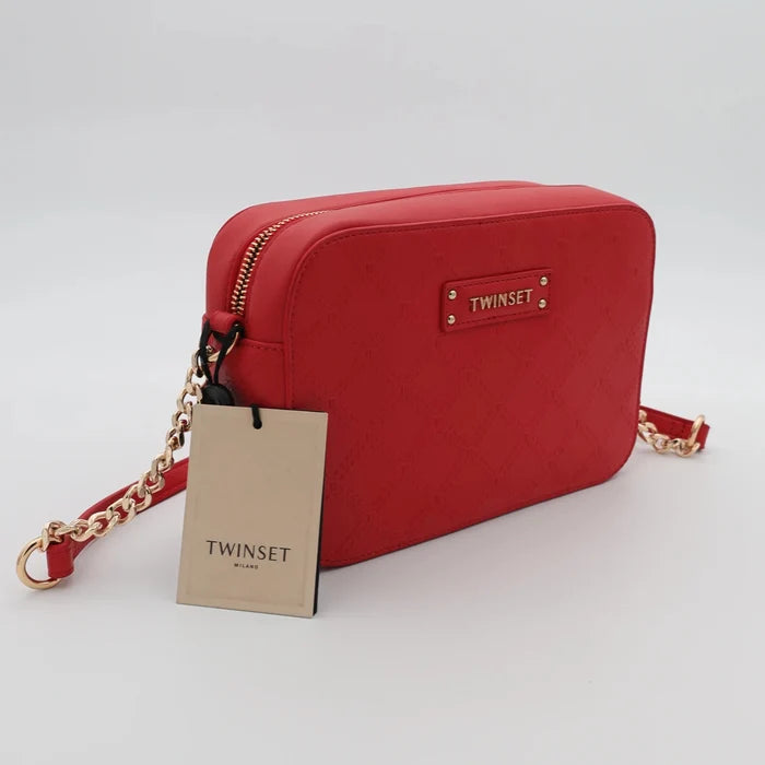 Дамска червена чанта Twinset Milano с релефно лого и златна верижка Twinset Roberto Fashion Store Bag 222TY801A OS
