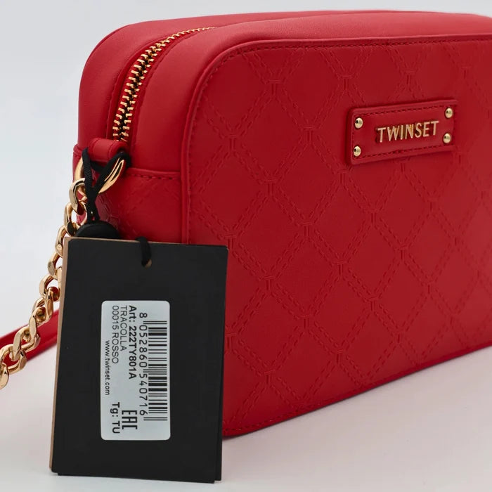 Дамска червена чанта Twinset Milano с релефно лого и златна верижка Twinset Roberto Fashion Store Bag 222TY801A OS