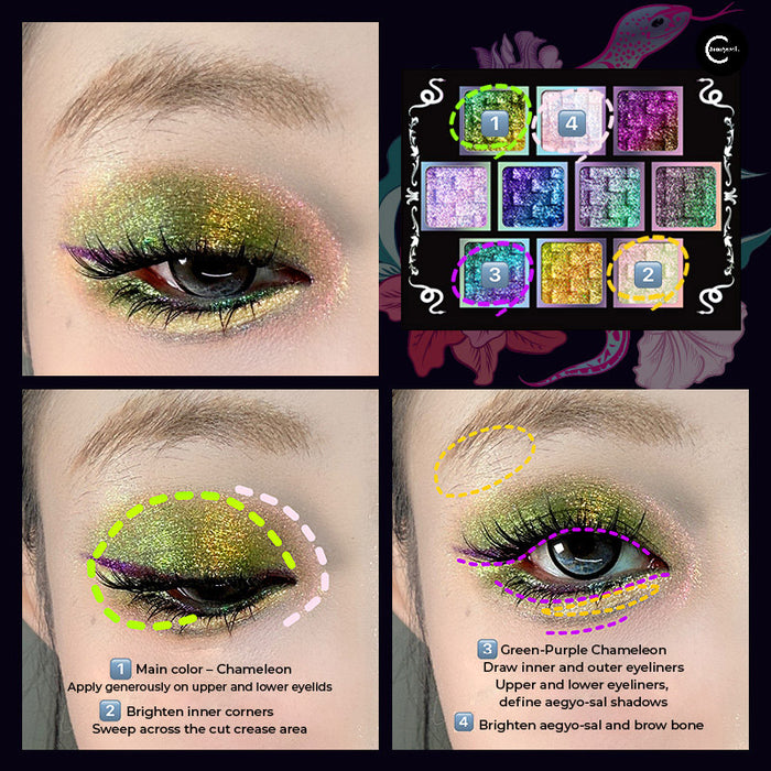 Ucanbe 10-Color Chameleon Iridescent Eyeshadow Palette - #Snake Temperature style #Snake Temperature