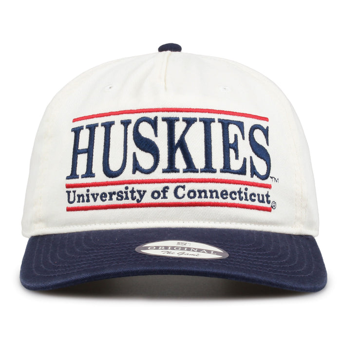 UConn Original Bar snapback hat with embroidered school design, front view