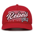 UNLV Rebels Original Heritage Script Snapback in red, front view showing embroidered school script