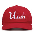 Utah Utes Original Heritage Bar Snapback in red, front view of embroidered school script and bar design