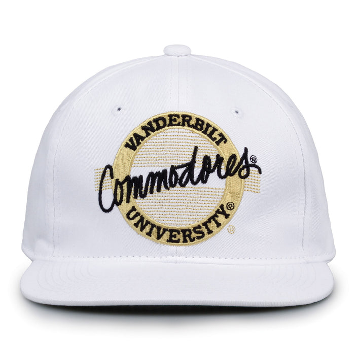 Vanderbilt Retro Circle snapback hat in white, front view