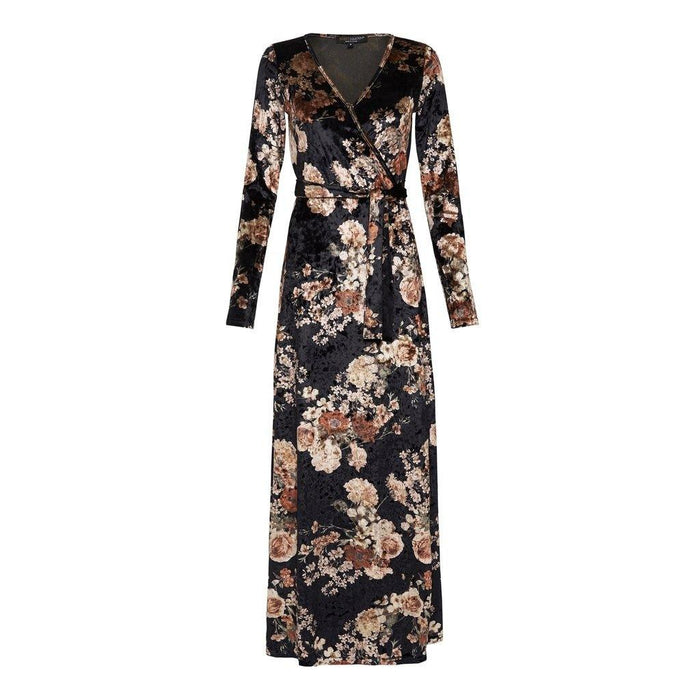 Velvet Black Bouquet Wrap Dress - Divinity Collection