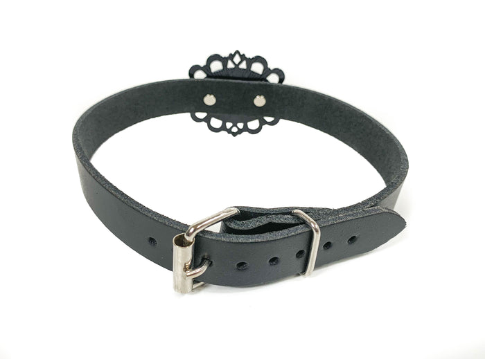Victorian Gothic Steampunk Black Stone Leather Choker Wide Collar