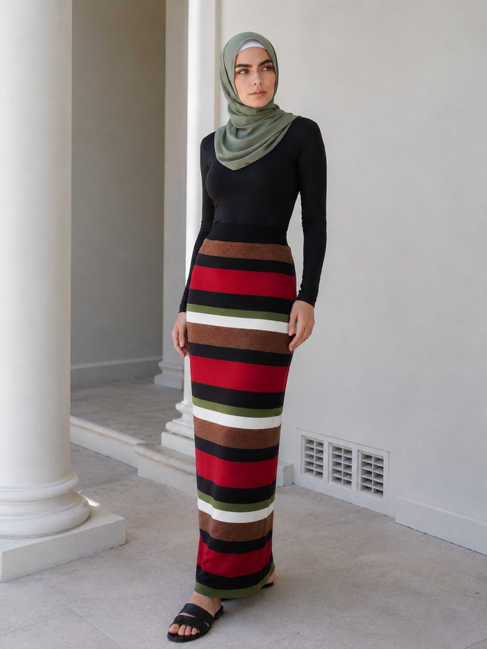 Vintage Stripe Woollen Maxi Skirt