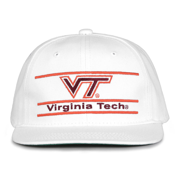 Virginia Tech Retro Bar snapback hat in white, front view