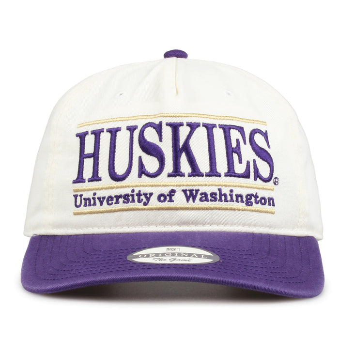 Washington Original Bar snapback hat with embroidered school design, front view
