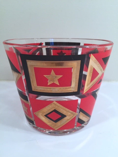 Washington Glass Mid-Century Geometric Red, Black & 22-Karat Gold Ice Container