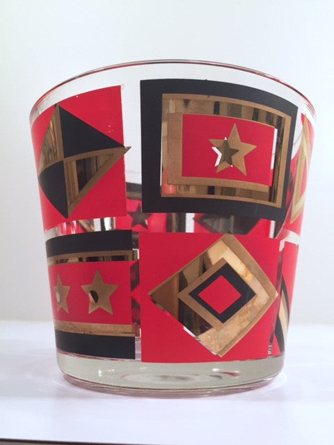 Washington Glass Mid-Century Geometric Red, Black & 22-Karat Gold Ice Container