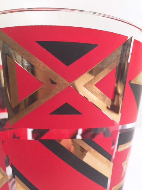 Washington Glass Mid-Century Geometric Red, Black & 22-Karat Gold Ice Container