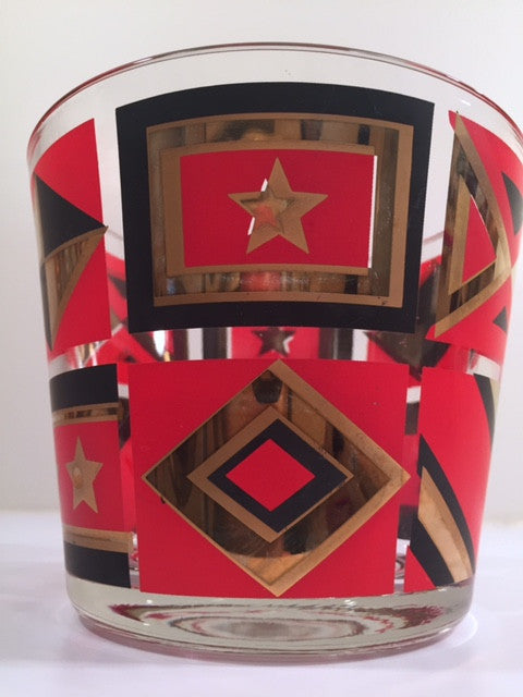 Washington Glass Mid-Century Geometric Red, Black & 22-Karat Gold Ice Container