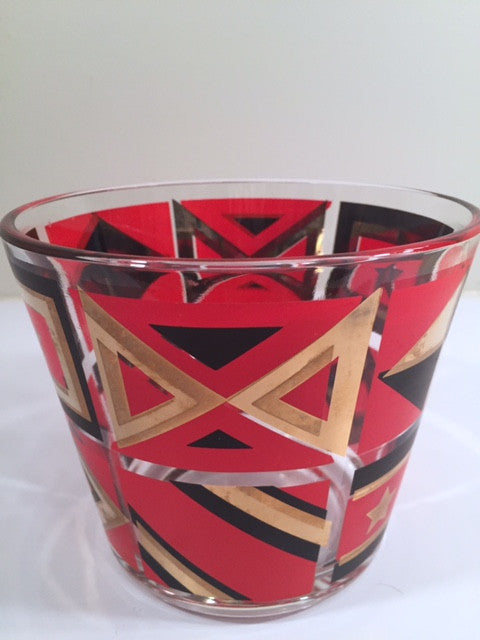 Washington Glass Mid-Century Geometric Red, Black & 22-Karat Gold Ice Container