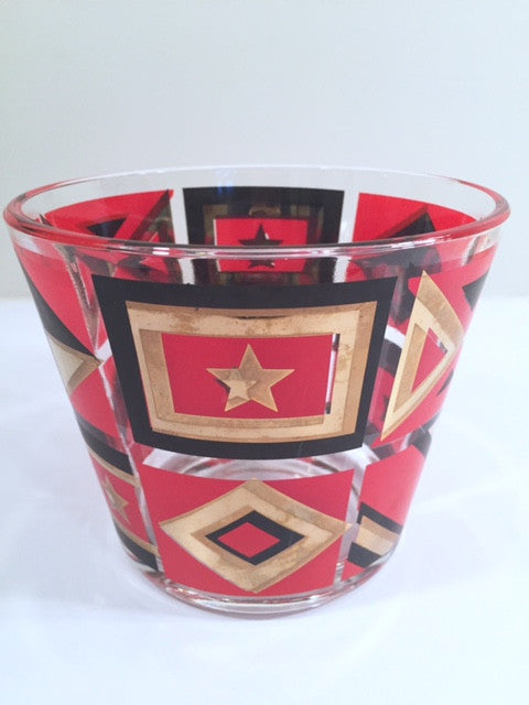 Washington Glass Mid-Century Geometric Red, Black & 22-Karat Gold Ice Container