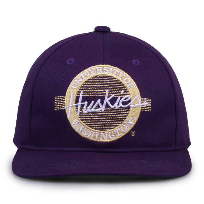 Washington Retro Circle snapback hat in purple, front view