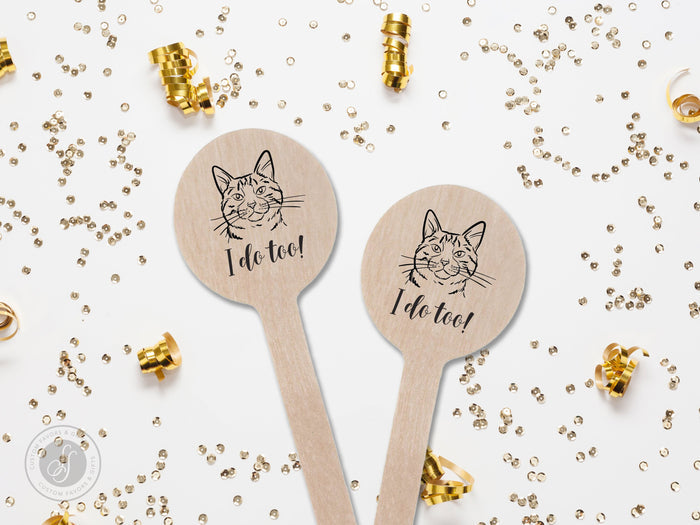 Wedding Stir Sticks #15 - Custom Pet Dog or Cat Illustration - Wooden Stir Sticks, Round, Oval, Rectangle Stir Sticks, Wedding Favors