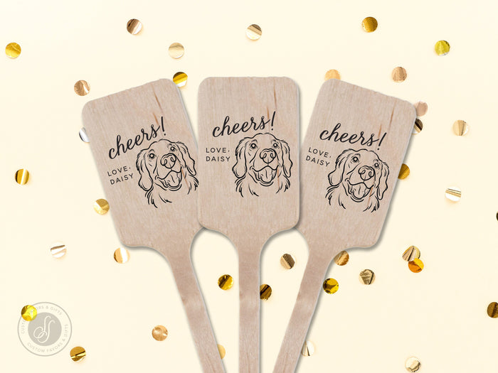 Wedding Stir Sticks #18 - Custom Pet Dog or Cat Illustration - Wooden Stir Sticks, Round, Oval, Rectangle Stir Sticks, Wedding Favors