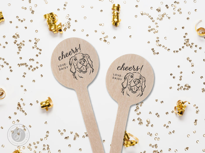 Wedding Stir Sticks #18 - Custom Pet Dog or Cat Illustration - Wooden Stir Sticks, Round, Oval, Rectangle Stir Sticks, Wedding Favors