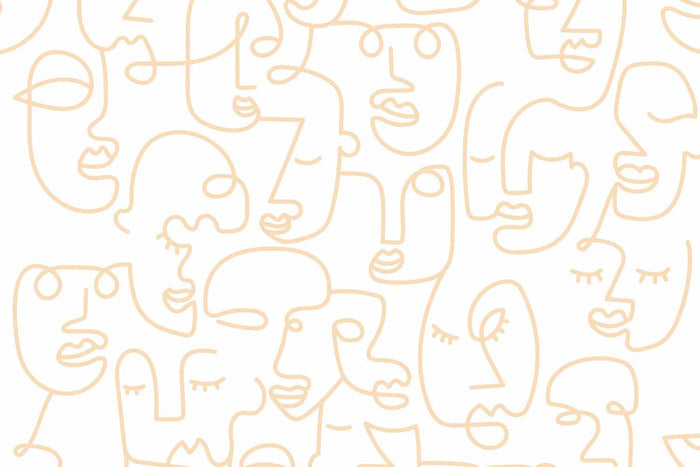 White Gold Abstract Line Faces Wall Mural-Wall Mural-Eazywallz