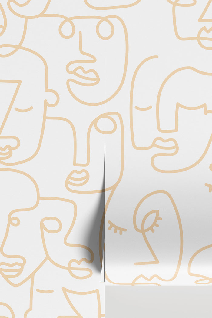 White Gold Abstract Line Faces