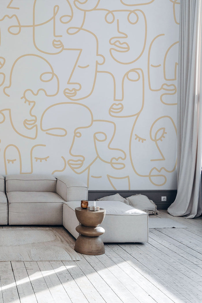 White Gold Abstract Line Faces