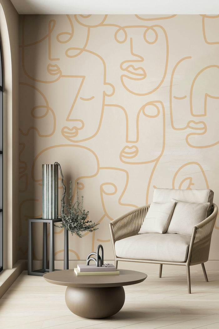 White Gold Abstract Line Faces