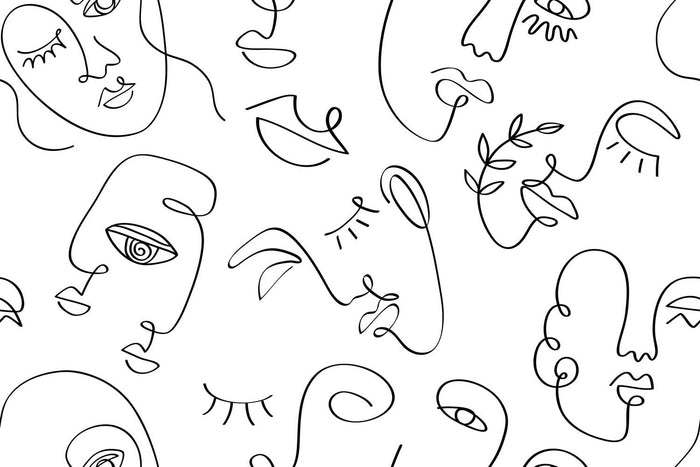 White Minimal Abstract Faces 2 Wall Mural-Wall Mural-Eazywallz