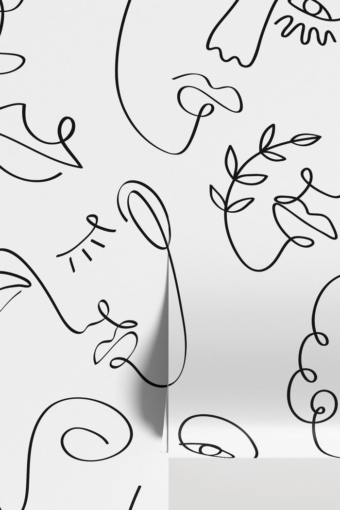 White Minimal Abstract Faces 2 wall mural - standalone view