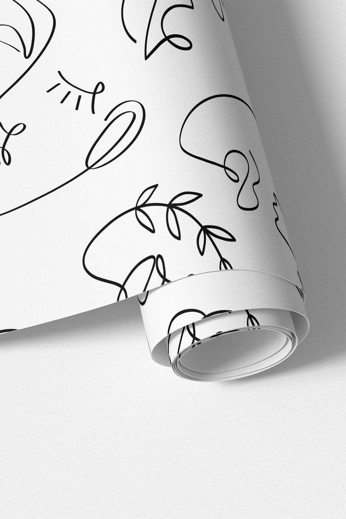 White Minimal Abstract Faces 2 wall mural roll detail