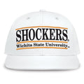 Wichita State Retro Bar snapback hat in white, front view