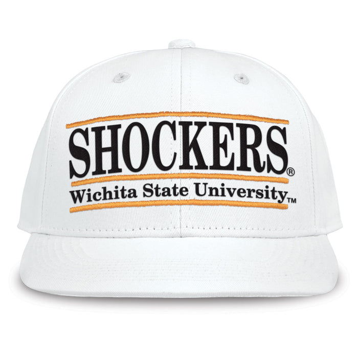 Wichita State Retro Bar snapback hat in white, front view