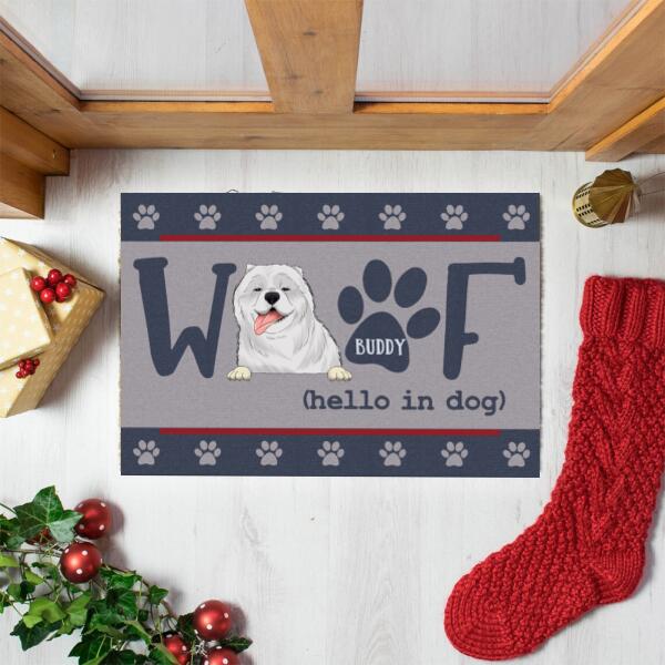 Woof Hello In Dog - Personalized Doormat